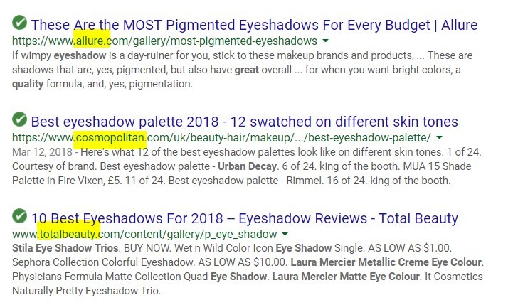 eyeshadow palette serp results screenshot