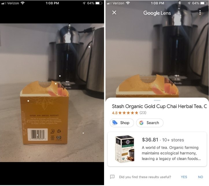 google lens chai tea barcode result