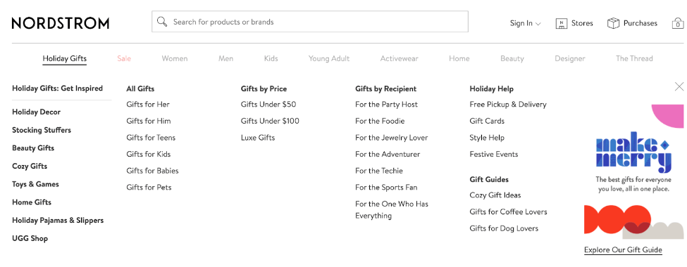 Nordstrom.com homepage Holiday Gifts