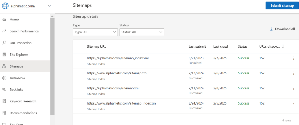 bing webmaster tools sitemap tool
