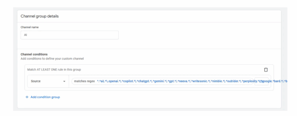 AI LLM traffic regex in GA4